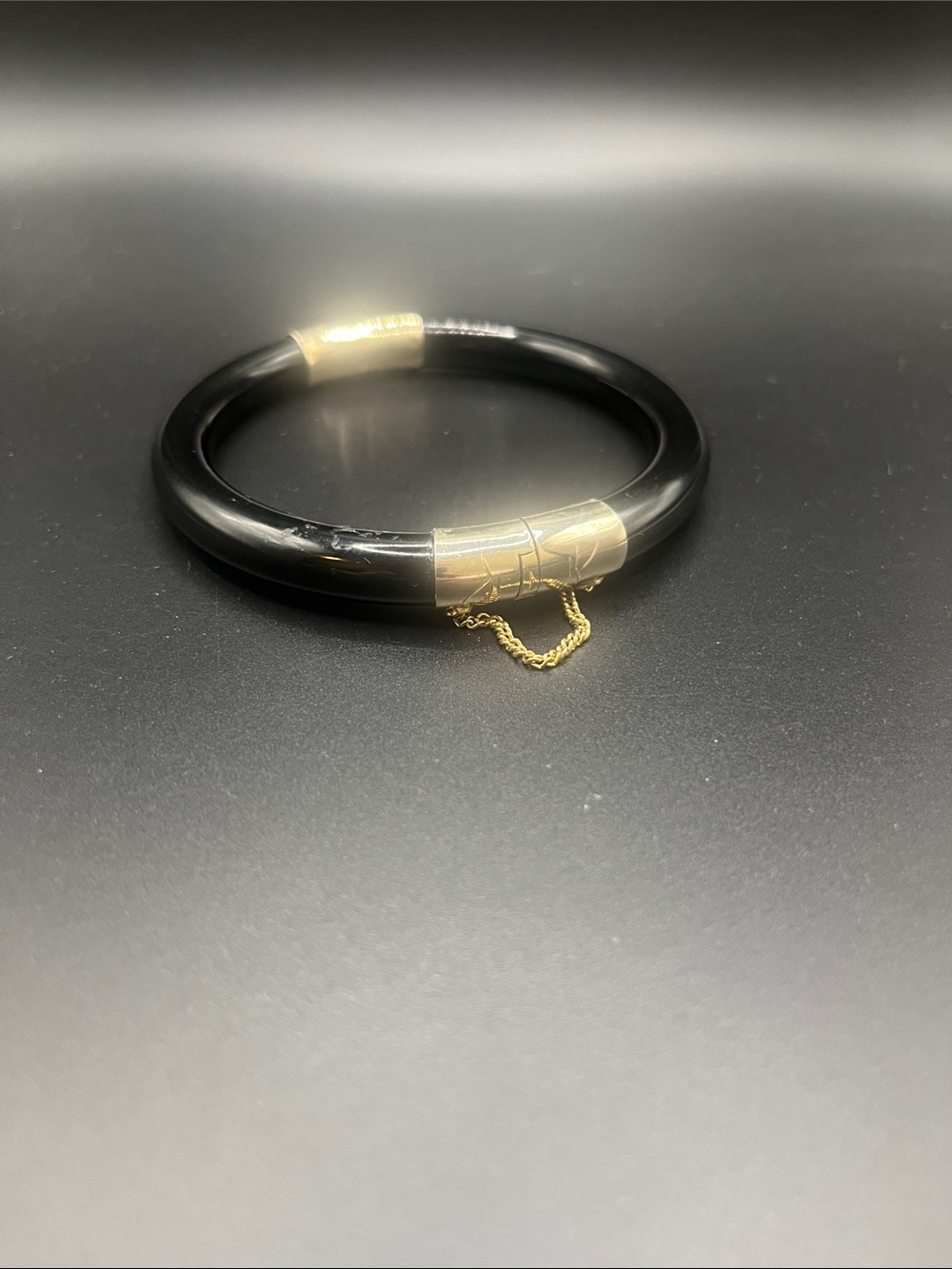 Vintage Black Bangle Bracelet with Gold Accents